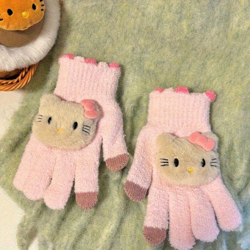 1 Pair Sanrio for hello kitty Y2K Cycling Warm Gloves, Touchscreen Compatible, Women'S Autumn/Winter Aesthetic Mittens, Fashion Accessory Gift Idea, Outdoor Sports Gloves|Sanrio Characters Gloves|Cozy Knit Texture